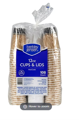 Berkley Jensen 12-Oz. Hot/Cold Cups with Lids, 108 ct.