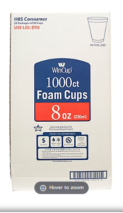 WinCup 8-Oz. Foam Cups, 1,000 ct. - White