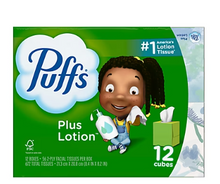 Puffs Plus Lotion Facial Tissue, 12 Cube Boxes/56 Tissues Per Box