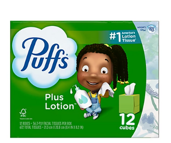 Puffs Plus Lotion Facial Tissue, 12 Cube Boxes/56 Tissues Per Box