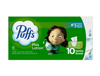 Puffs Plus Lotion Facial Tissue, 10 Family Boxes/124 Tissues Per Box
