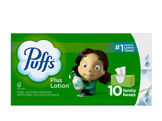 Puffs Plus Lotion Facial Tissue, 10 Family Boxes/124 Tissues Per Box