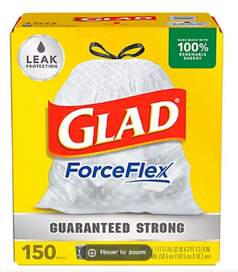 Glad ForceFlex 13 Gal. Tall Kitchen Trash Bags, 150 ct. - White