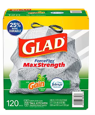 Glad ForceFlex Tall Kitchen Bags with Gain Odorshield, 120 ct./13 gal.