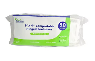 Eco Guardian Compostable Stackable Clamshell with Lid, White, 9" x 9"