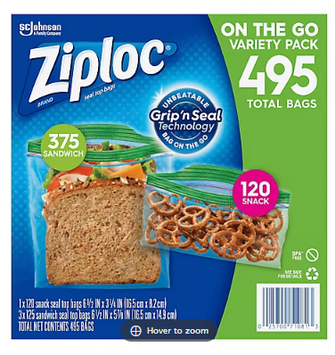 Ziploc Snack Bag and Sandwich Bag Mixed Pack, 495 pk. - Clear