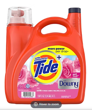 Tide Plus A Touch of Downy Liquid Laundry Detergent, HE Compatible, 124 loads/159 fl. oz. - April Fresh