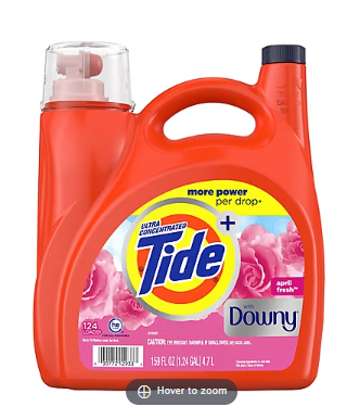 Tide Plus A Touch of Downy Liquid Laundry Detergent, HE Compatible, 124 loads/159 fl. oz. - April Fresh