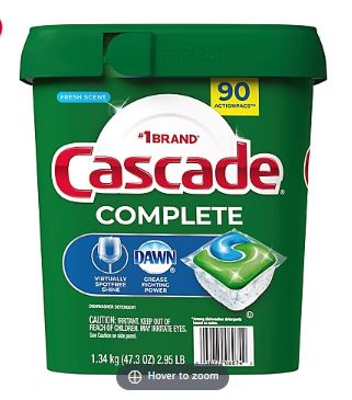 Cascade Complete Fresh Scent Dishwasher Detergent Action Pacs, 90 ct.