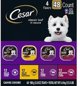 Cesar Canine Cuisine 4-Flavor Wet Dog Food Variety Pack, 48 ct.
