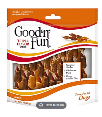 Good 'n' Fun Triple Flavor Kabobs Rawhide Dog Treats, 24 oz./36 ct.
