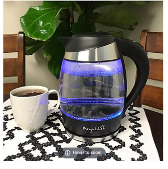 MegaChef 1.8L Glass Stainless Steel Electric Tea Kettle