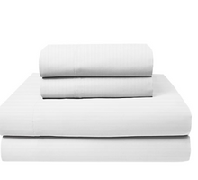 Berkley Jensen 600 Thread Count Cotton Sateen 4 Pc. Queen Size Sheets Set - Stripe Brilliant White