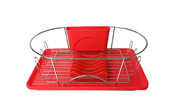 MegaChef 17" Dish Rack - Red and Silver
