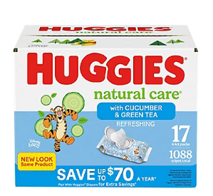 Huggies Cucumber and Green Tea Natural Care Sensitive Baby Wipes, 1088 ct.