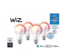 WiZ Full Color And Tunable White A19 (60W Equivalent) LED Smart Bulb, 4 pk.