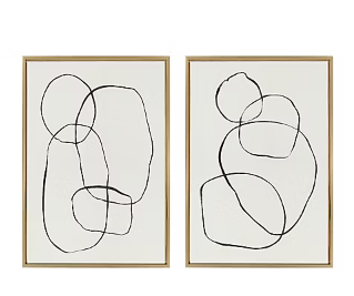 Kate and Laurel Sylvie Sylvie Modern Circles Framed Linen Textured Canvas Wall Art Set by Teju Reval, 2 Piece 23x33 Gold