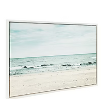 Kate and Laurel Sylvie Beach with Waves, Ocean Shoreline Color Photograph, Framed Canvas Wall Art by F2 Images, 23x33 White