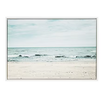 Kate and Laurel Sylvie Beach with Waves, Ocean Shoreline Color Photograph, Framed Canvas Wall Art by F2 Images, 23x33 White