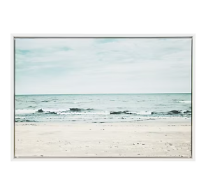 Kate and Laurel Sylvie Beach with Waves, Ocean Shoreline Color Photograph, Framed Canvas Wall Art by F2 Images, 23x33 White