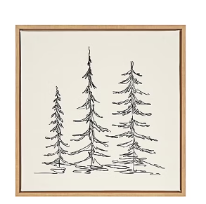 Kate and Laurel Sylvie Minimalist Evergreen Trees Sketch Framed Canvas Wall Art by The Creative Bunch Studio, 30x30 Natural