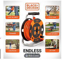Black + Decker 50' 14AWG SJTW Retractable Extension Cord Reel With 4 Outlets