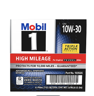 Mobil 1 High Mileage Full Synthetic Motor Oil 10W-30, 6 pk./1 qt.