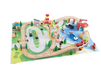 Toy Time Wooden Train Set with Playmat for Kids