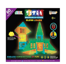 Tytan 60-Pc. Glow-in-the-Dark Magnetic Tiles Building Set with UV Keychain Flashlight, and Carrying Bag
