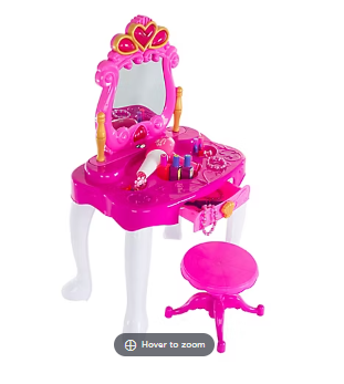 Toy Time Pretend Play Princess Vanity with Stool, Accessories, Lights, and Sounds