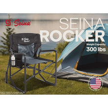 Seina Rocker, Outdoor Foldable Rocking Chair with Hard Armrests, Cup Holder and Side Pocket for Adults, Collapsible, Weight Capacity up to 300 lbs, Gray and Black