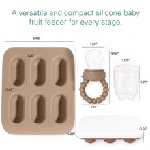 Silicone Baby Fruit Feeders with Freezer Tray for Batch Prep, Set of 2 Safe & Convenient, Includes Extra Pouches & Travel Lids, Dishwasher Safe, Tan