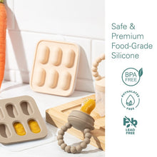 Silicone Baby Fruit Feeders with Freezer Tray for Batch Prep, Set of 2 Safe & Convenient, Includes Extra Pouches & Travel Lids, Dishwasher Safe, Tan