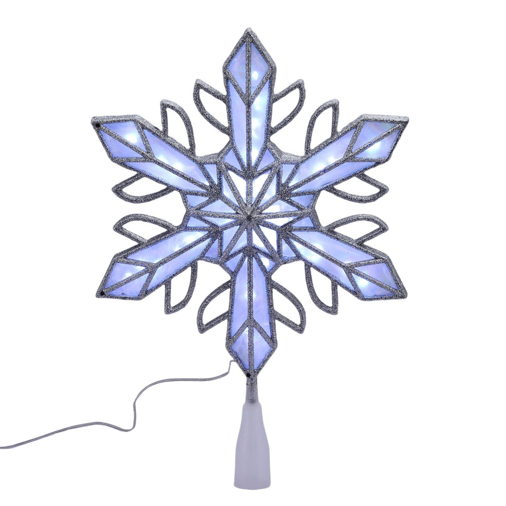 Silver Snowflake Battery Operated LED Christmas Tree Topper, 15.75