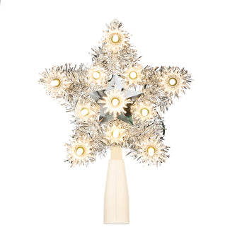 Silver Tinsel Star LED Christmas Tree Topper, 6", by Holiday Time