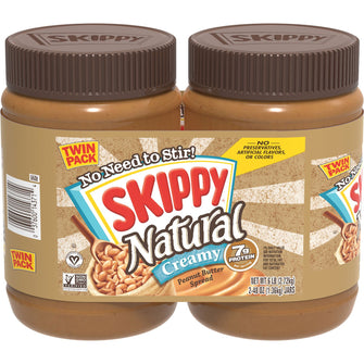 Skippy Natural Creamy Peanut Butter Spread, 48 oz., 2 pk.