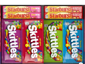 Skittles and Starburst Chewy Candy, Variety Pack, Full Size, 30-count