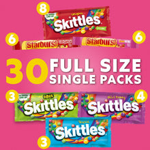 Caramelos masticables Starburst y Skittles, caja variada, tamaño completo, paquete de 30.