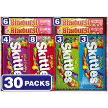 Caramelos masticables Starburst y Skittles, caja variada, tamaño completo, paquete de 30.
