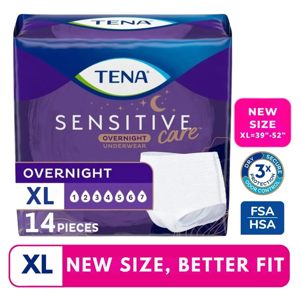 TENA Sensitive Care Overnight Underwear, XL, 14 Count (Waist size 39in ...