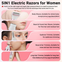 TURKIO 5-in-1 Rechargeable Cordless Electric Razor for Women, Trimmer for Women with Face, Nose, Eyebrow, Arms, Armpit, Legs, Pink