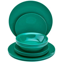 Tabletops Gallery 12 Piece Dark Green Melamine Dinnerware Set Plates Bowls for Indoor/Outdoor Use, Service for 4, Emerald - Brands For Less USA