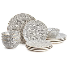 Thyme & Table TT0061 Dinnerware Black & White Medallion Stoneware, 12 Piece Set - Brands For Less USA