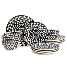 Thyme & Table Medallion 12-Piece Ceramic Dinnerware Set Black and White - Brands For Less USA