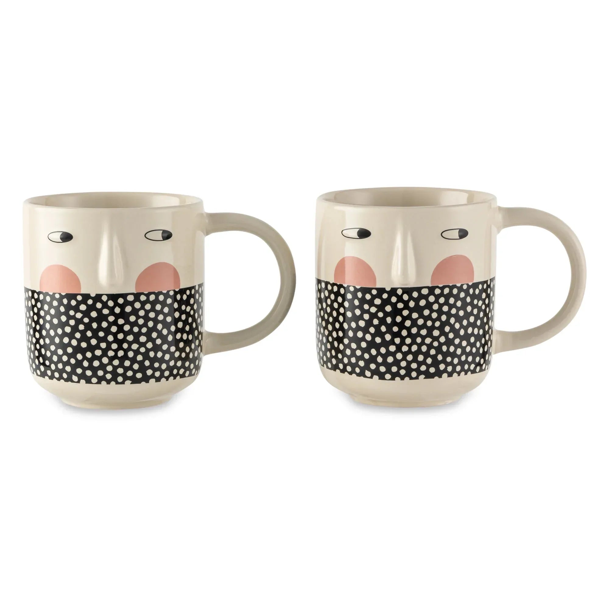 Thyme & Table 2 Pack Cheeky Faces with Dots Mugs 16.2 fl oz, Stoneware ...