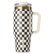 Thyme & Table 32 fl oz Stainless Steel Luna Tumbler with Handle and Dual Straw Lid, Cream & Black Check
