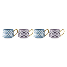 Thyme & Table 4 Pack Blue and Purple Daisy Print Teacup Mugs with Gold Handles 11.8 fl oz, Stoneware - Brands For Less USA