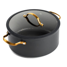 Thyme & Table 5 Qt Non-Stick Stock Pot with Glass Lid in Black & Gold, Signature Collection - Brands For Less USA