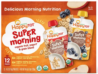 HappyTOT Organics Super Morning Pouch, Apple Cinnamon and Blueberry Banana Variety Pack, 12 ct., 4 oz.
