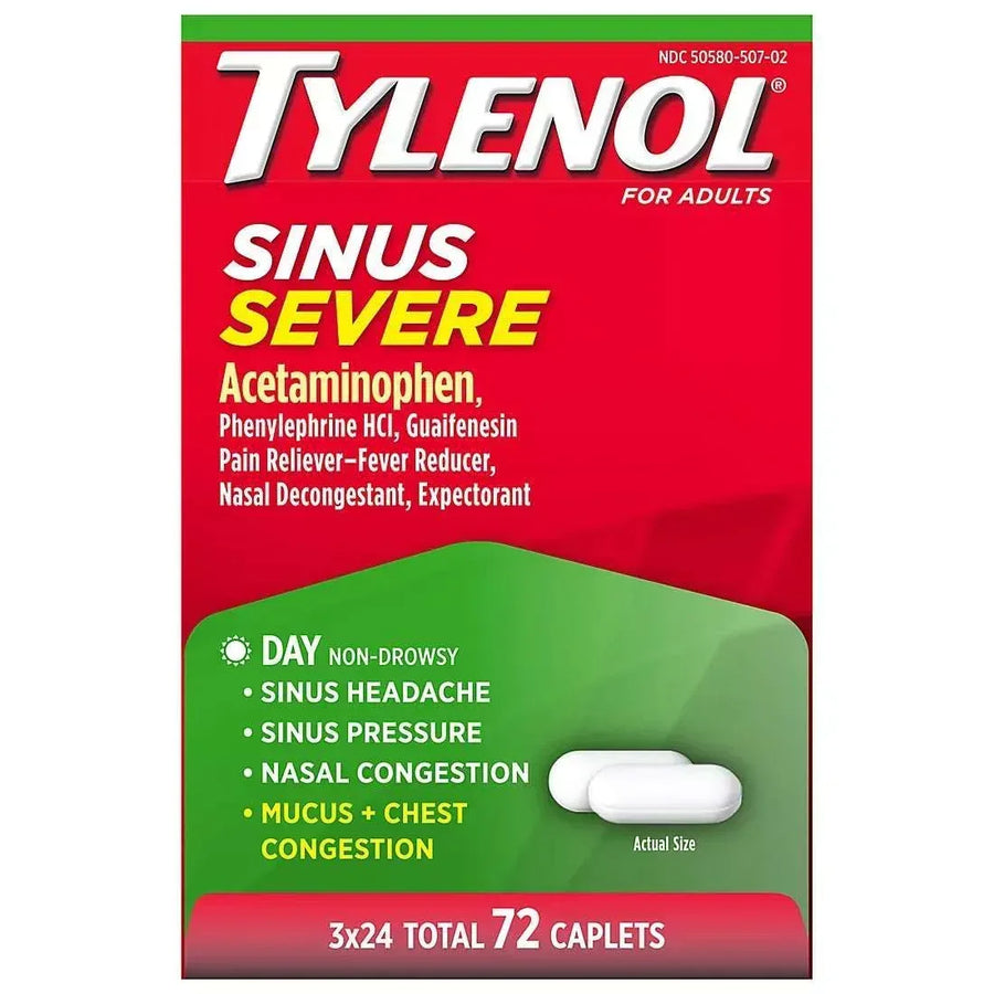 Tylenol Sinus Severe Non-Drowsy Day Cold and Flu Caplets, 3 x 24 Count ...